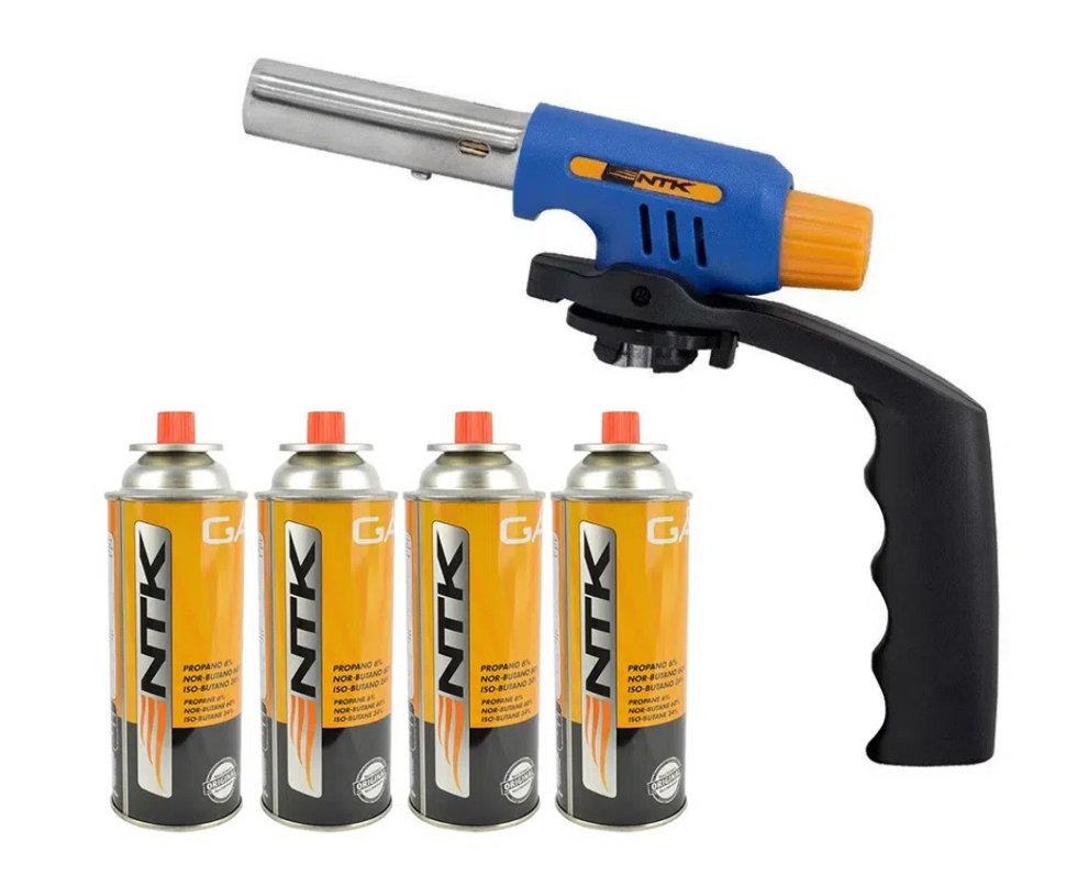 Maçarico Gourmet Culinário Camping automático + 04 Kit Refil Gas - Nautika