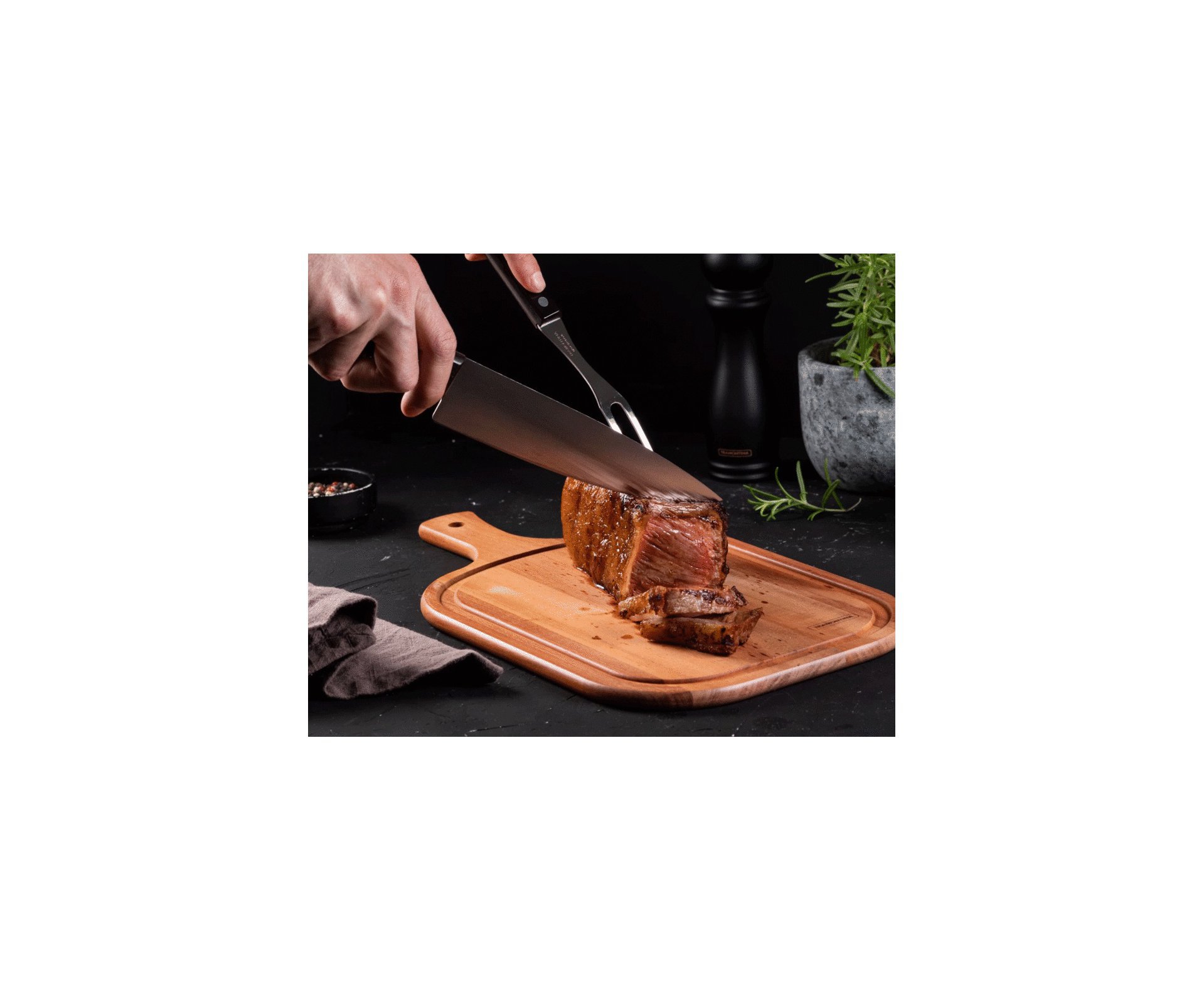 Kit Churrasco 3 Peças Faca, Garfo E Tabua De Madeira - Tramontina