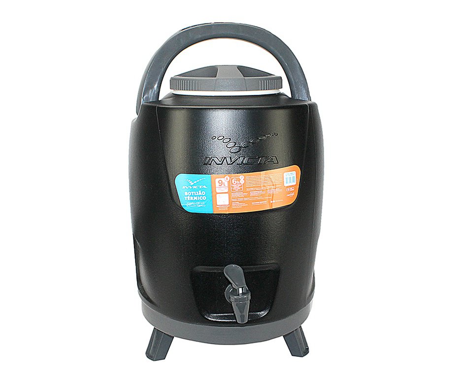 Botijão Térmico 9,0l Preto Com Tripe Invicta