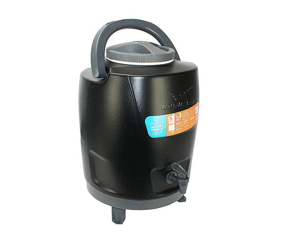 Botijão Térmico 9,0l Preto Com Tripe Invicta