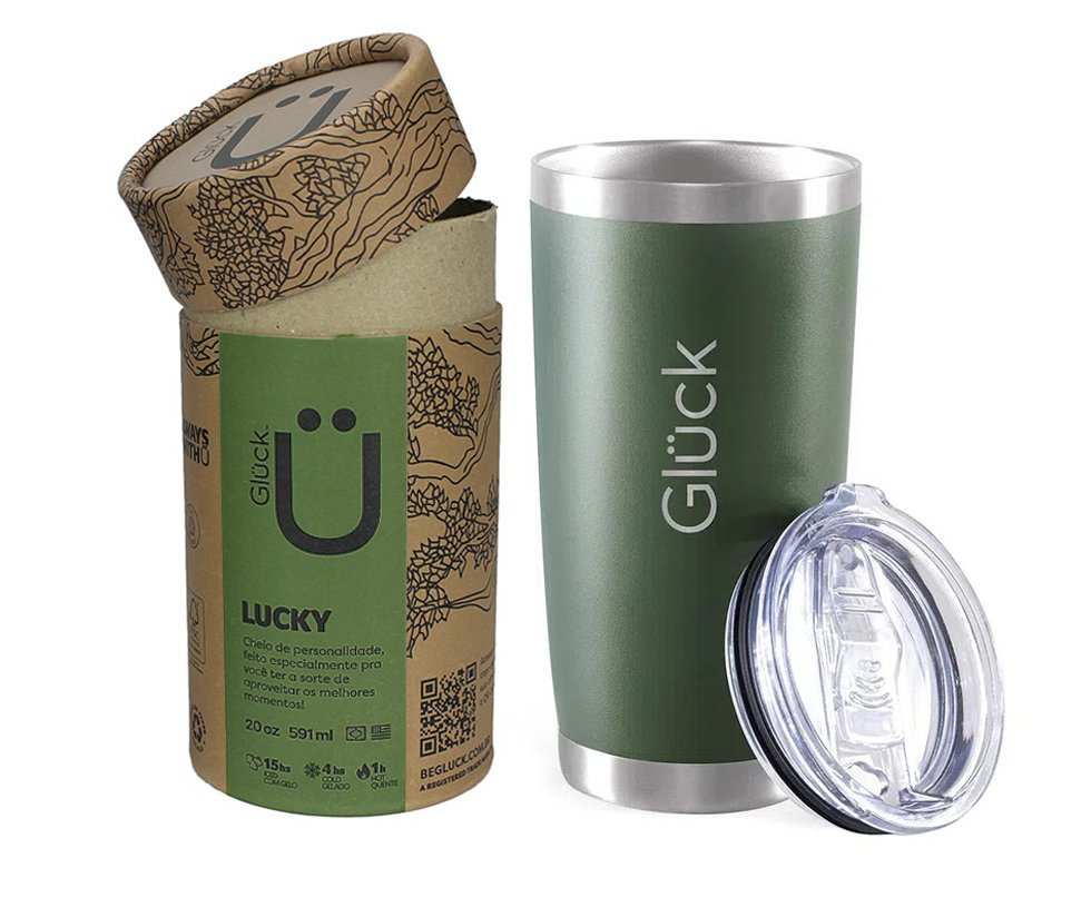 Copo Térmico Para Cerveja Lucky 591ml Inox Army Green - Gluck