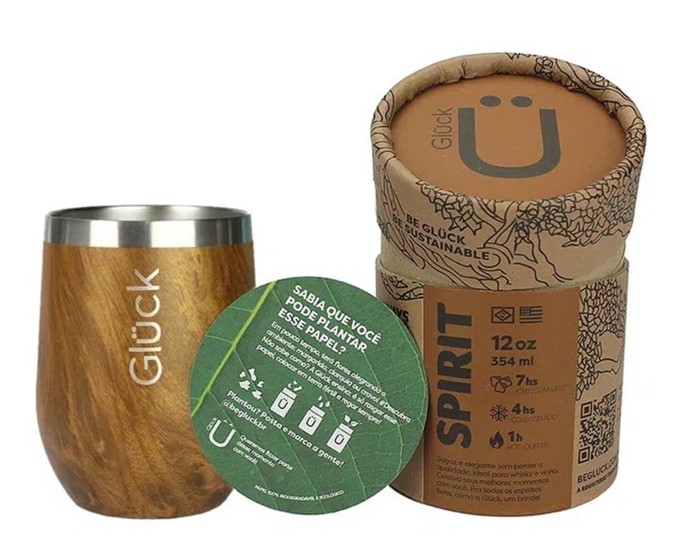 Copo Térmico para Vinho e Whisky Spirit 354ml Wood - Gluck