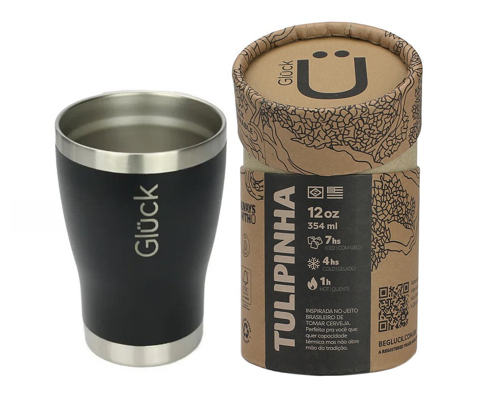 Copo Térmico Gluck Tulipinha Cerveja 354ml Black