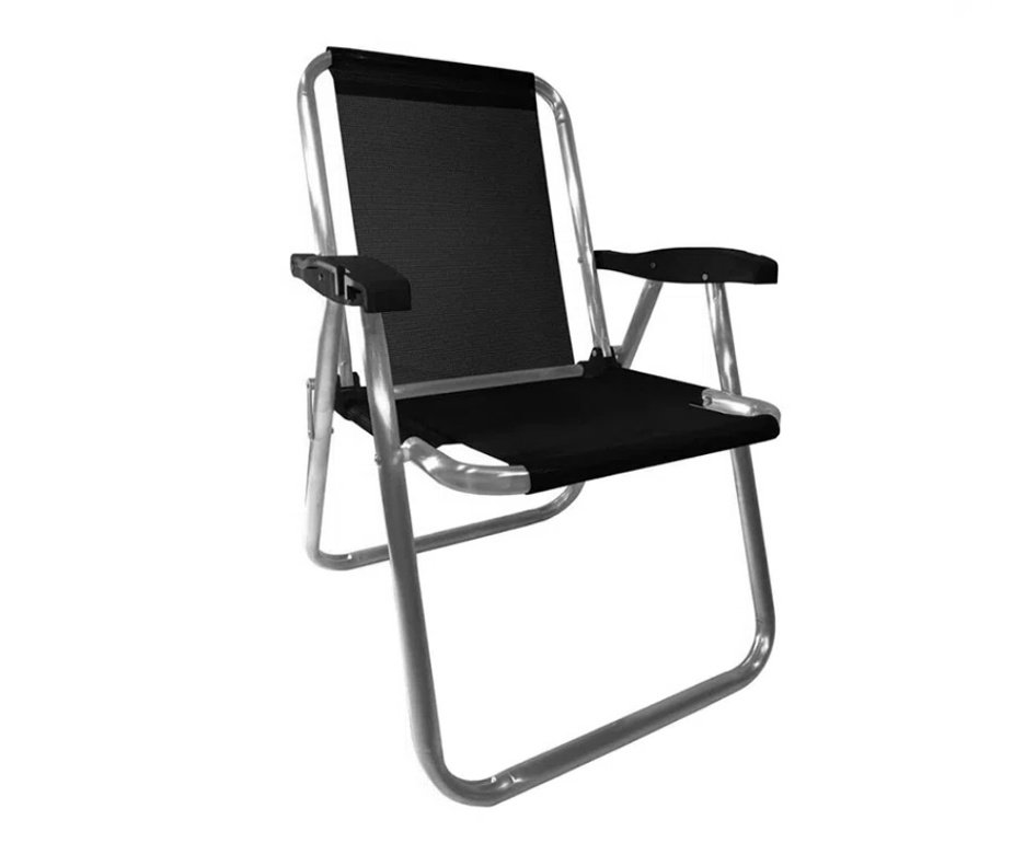 Cadeira de Praia Aluminio Cancun Plus Capacidade Até 120 KG Zaka - Preta
