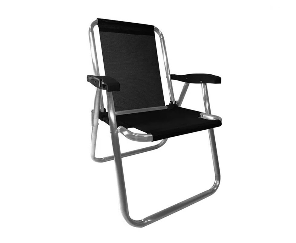 Cadeira de Praia Aluminio Cancun Plus Capacidade Até 120 KG Zaka - Preta