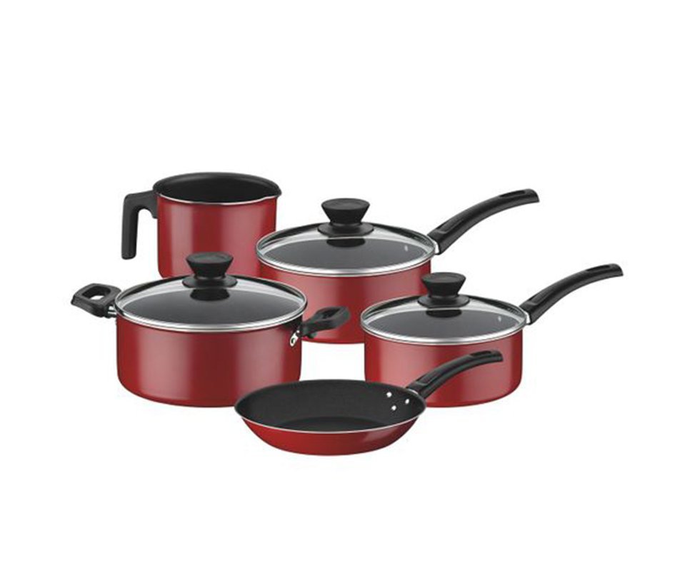 Jogo de Panelas Tramontina Coimbra em Alumínio com Revestimento Interno Antiaderente Starflon Max e Externo em Poliéster Vermelho 5 Peças