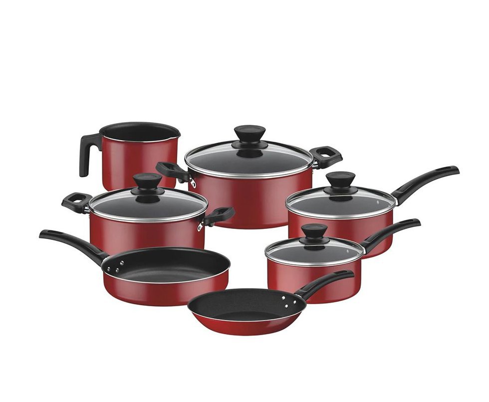 Jogo de Panelas 7pçs Tramontina Coimbra Aluminio Antiaderente Starflon Max - Vermelho