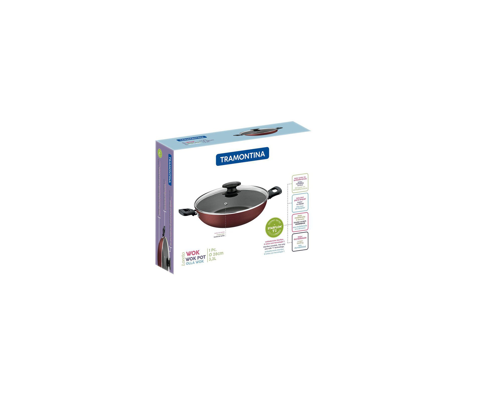 Wok Loreto Tramontina, Alumínio, Antiaderente, com Tampa, 3,3L