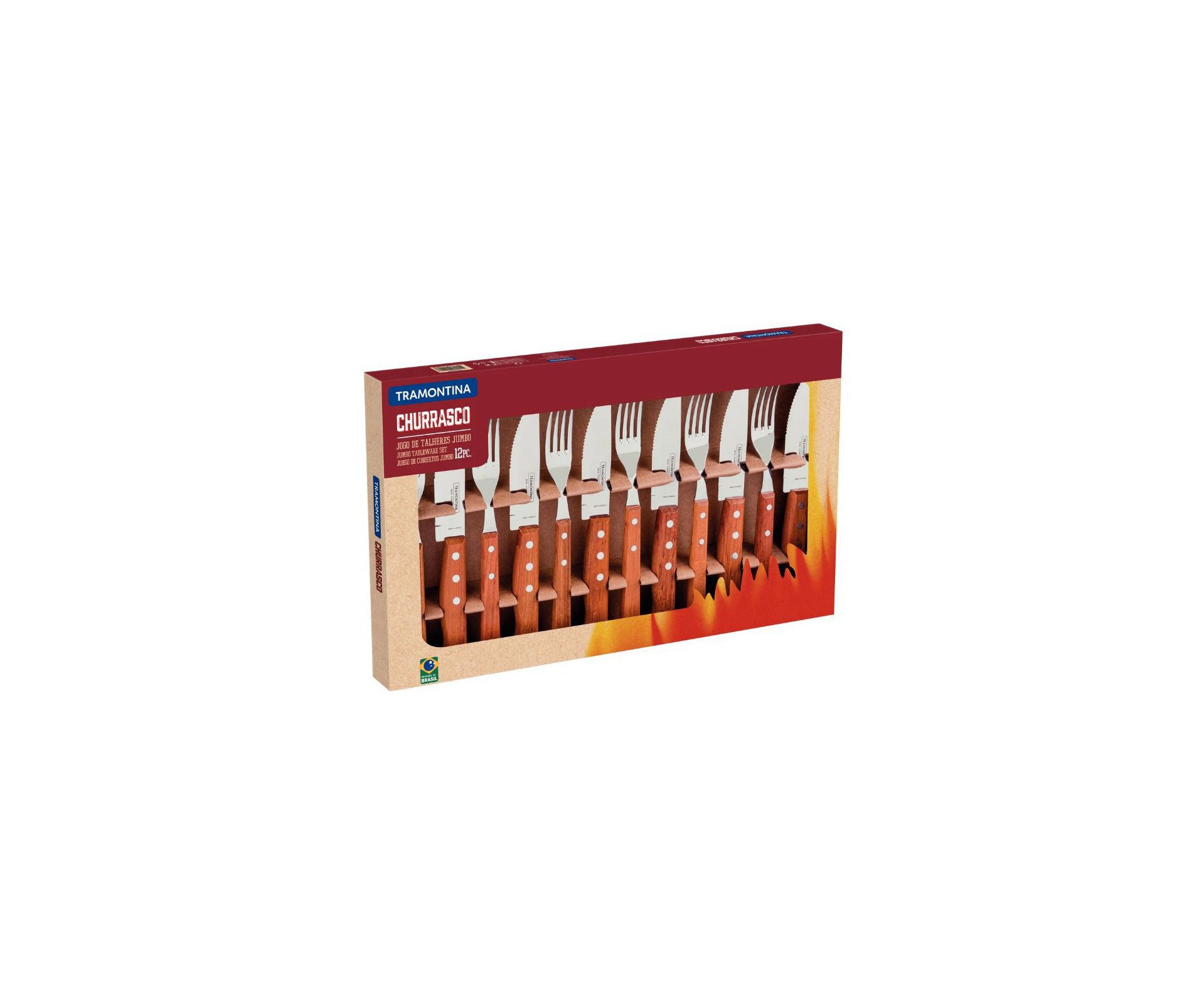 Jogo para Churrasco Tramontina Dynamic com Lâminas em Aço Inox e Cabos de Madeira Natural 12 Peças