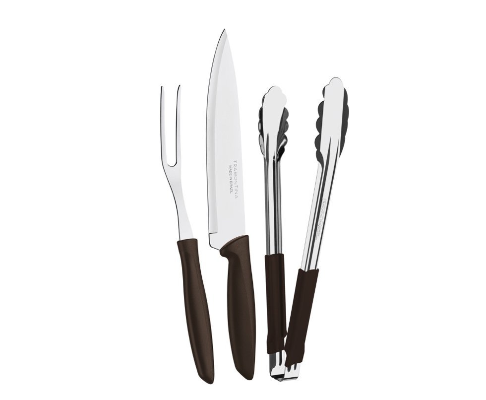 Kit para Churrasco Tramontina Plenus com Lâminas em Aço Inox e Cabos de Polipropileno Marrom 3 Peças