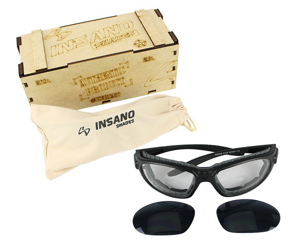 Óculos Balistico com Armação Preto Fosco + 2 lestes Preta/Transparente - Insano Shades