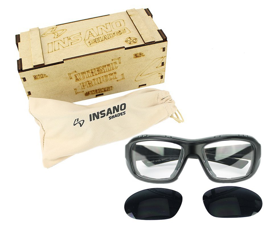 Óculos Balistico com Armação Preto Fosco 2 Lente Preta/Transparente - Insano Shades