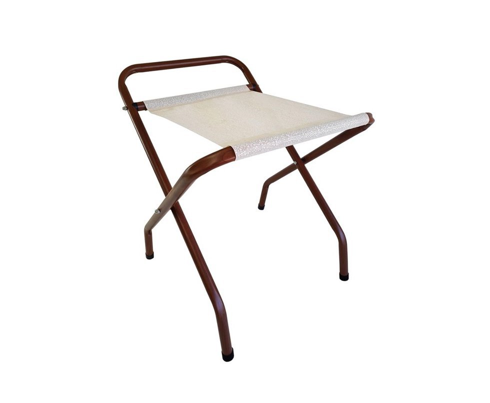 Suporte Mala Amadeirado e Bege com encosto Zaka - Hoteis Pousadas Quartos