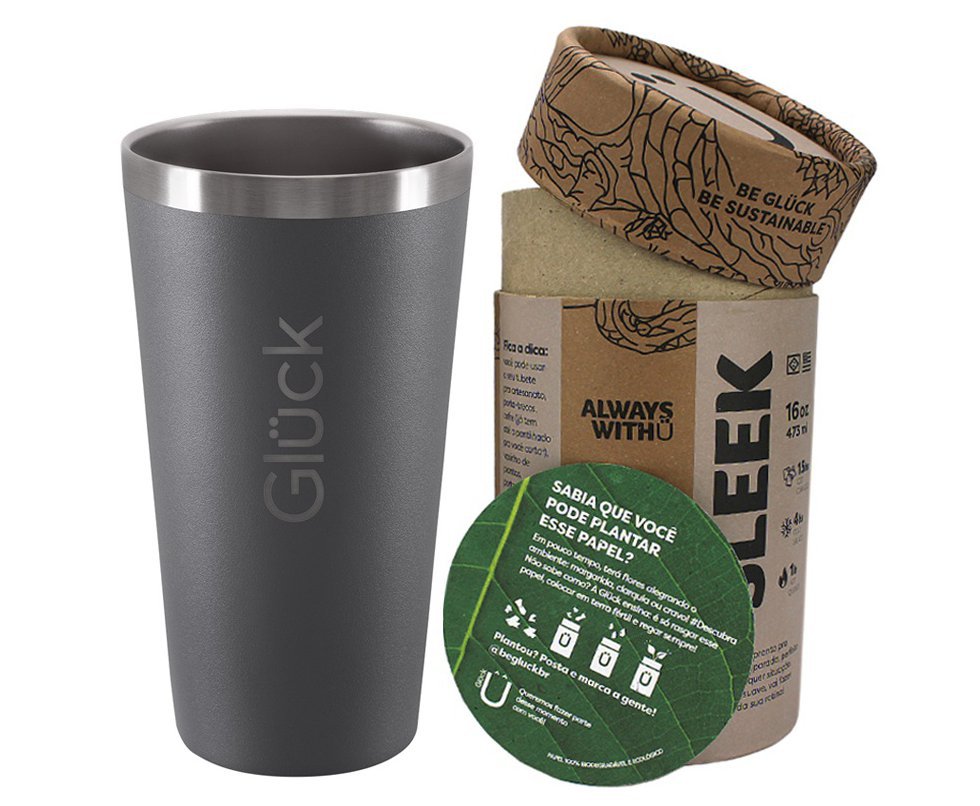 Copo Térmico Gluck Sleek Titanium em Aço Inox 473ml Suporta 4h Gelado