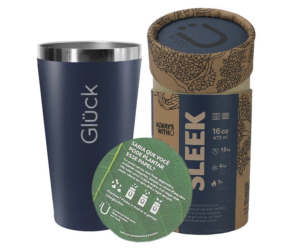Copo Térmico Gluck Sleek Night Blue em Aço Inox 473ml Suporta 4h Gelado