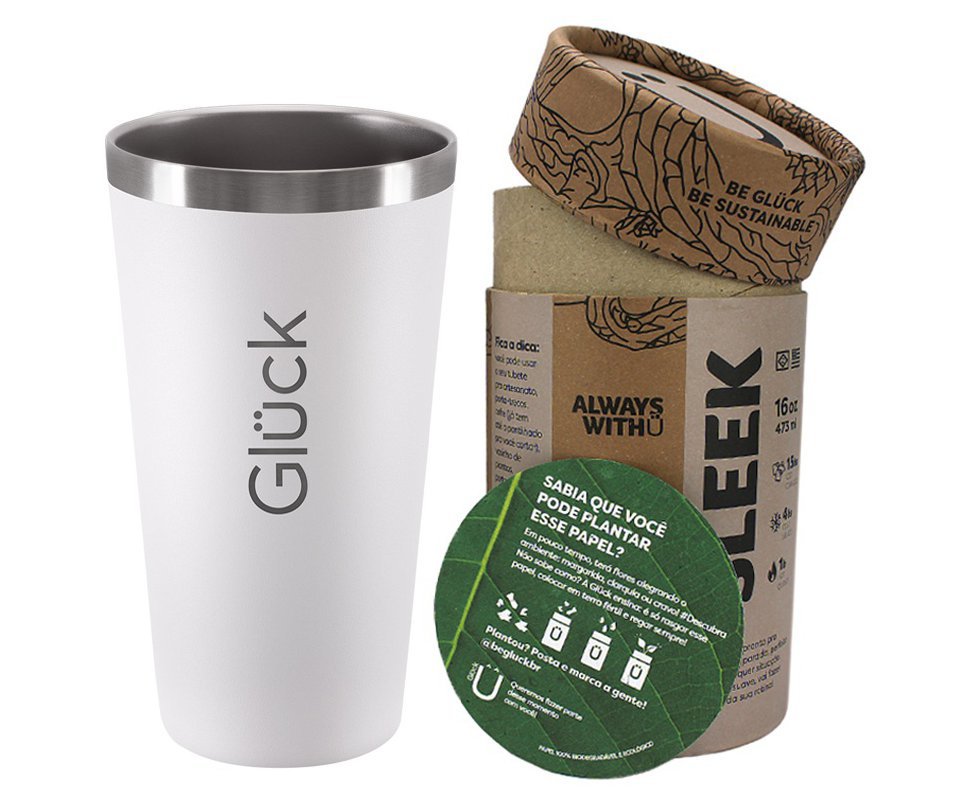 Copo Térmico Gluck Sleek Off White em Aço Inox 473ml Suporta 4h Gelado