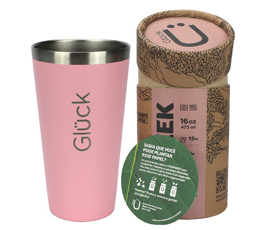 Copo Térmico Gluck Sleek Salmon Gluck em Aço Inox 473ml Suporta 4h Gelado