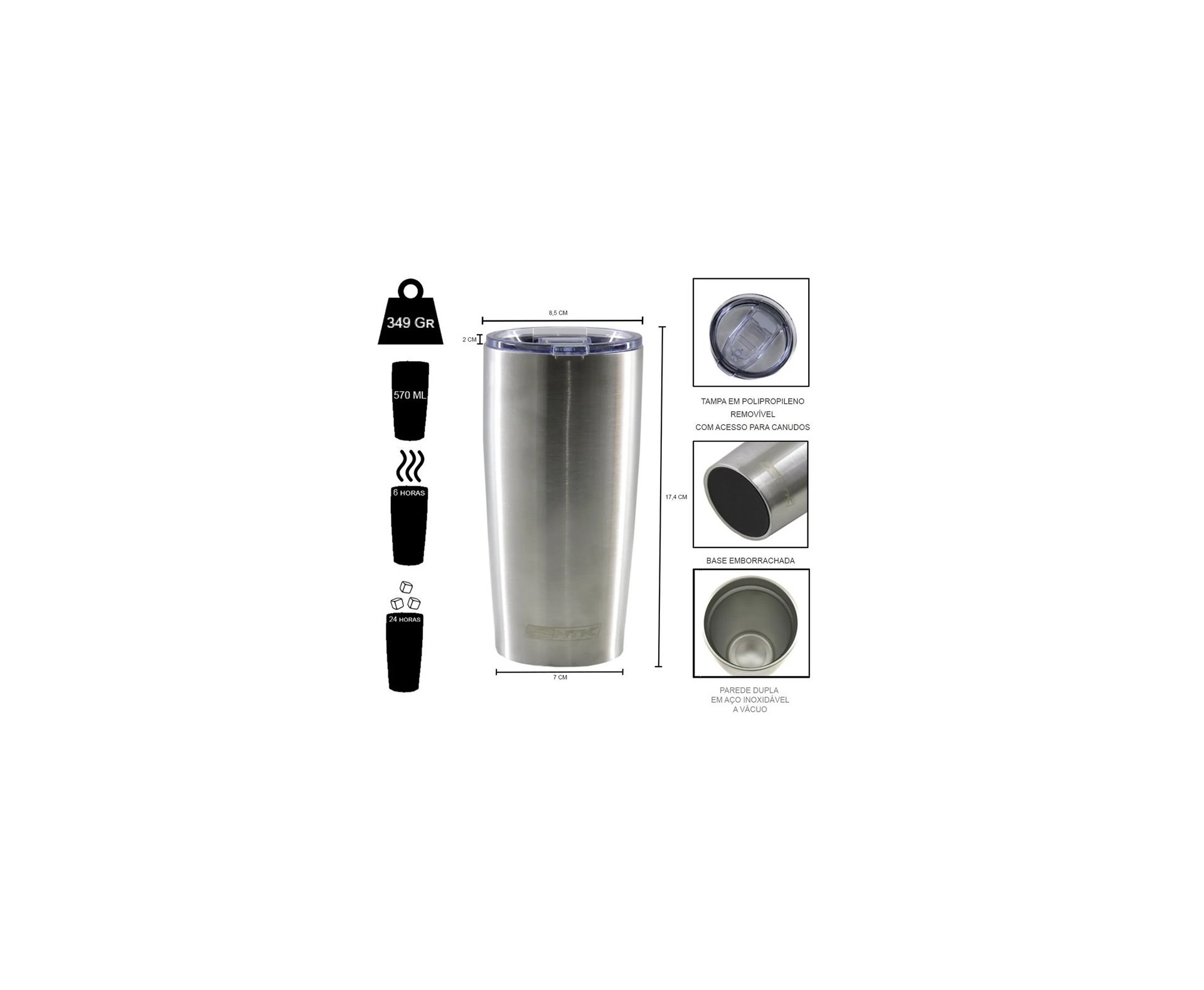 Copo Térmico Nautika Avalon 570ML Prata