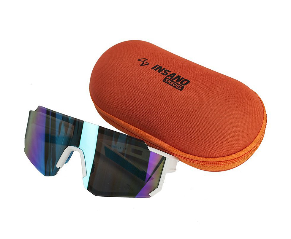 Óculos Bike Ciclista Insano Shades  SlimBoy I Armação Branca - Lente Azul