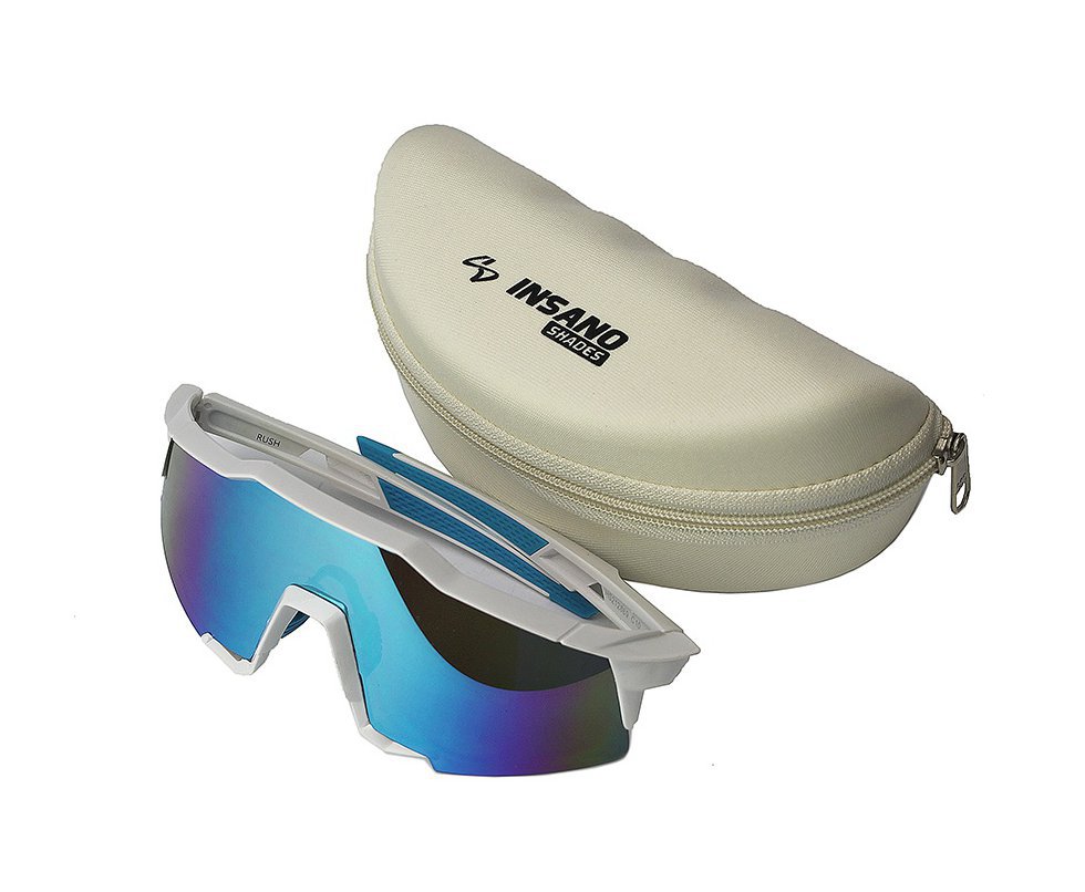 Óculos Bike Ciclista Rush Armação Branca - Lente Azul Insano Shades