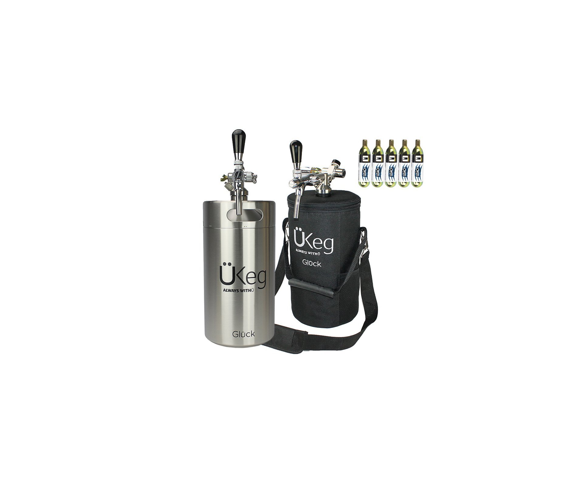 Kit Chopeira Glück Ükeg Silver Steel 5L 169oz Inox + Capa + 5uni. Co2