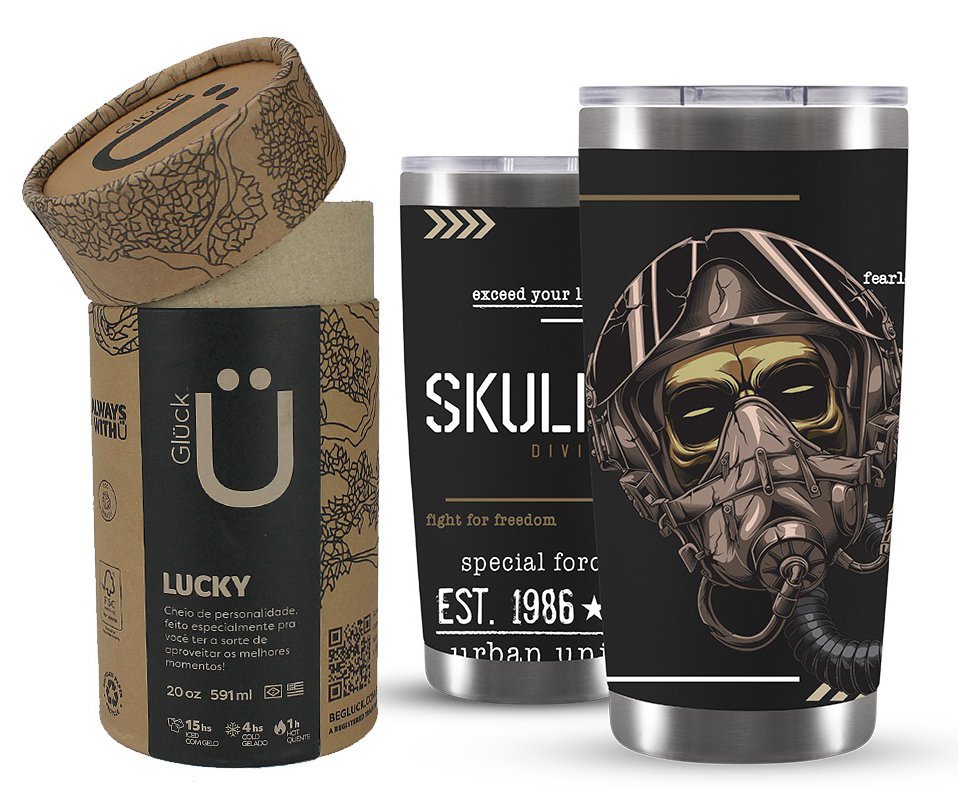 Copo Térmico Gluck Para Cerveja Lucky Future Skull Division Mask 591ml Inox Black
