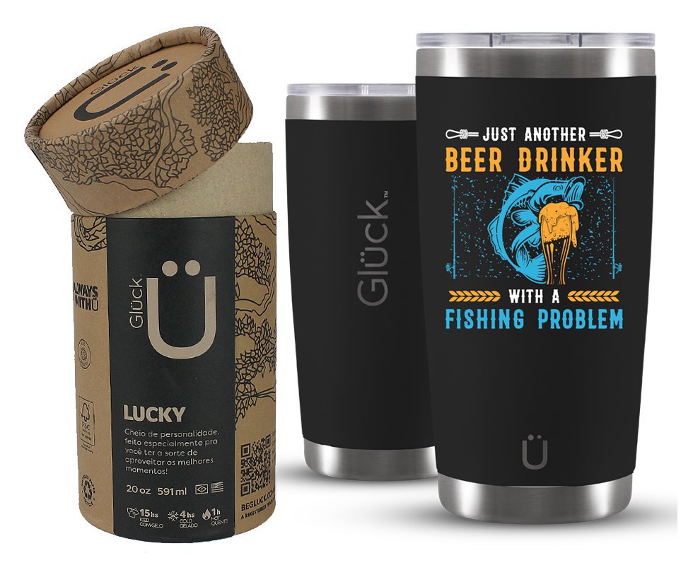 Copo Térmico Gluck Para Cerveja Lucky Future Fishing & Beer Drinker 591ml Inox Black
