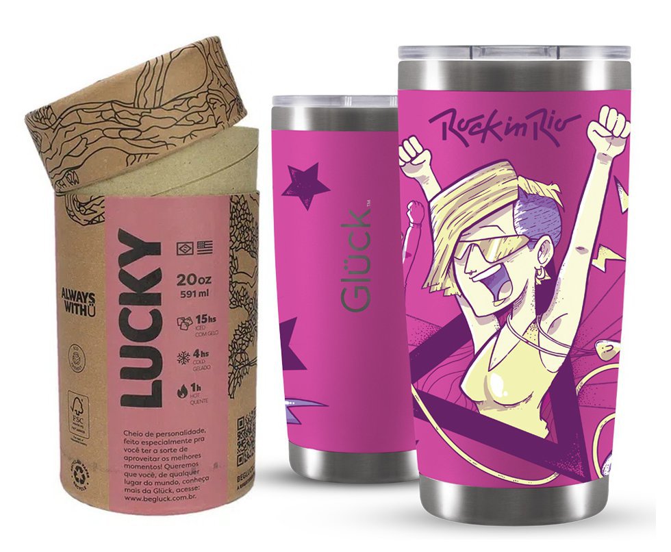Copo Térmico Gluck Para Cerveja Lucky Future Rock In Rio Freedom 591ml Gum Pink
