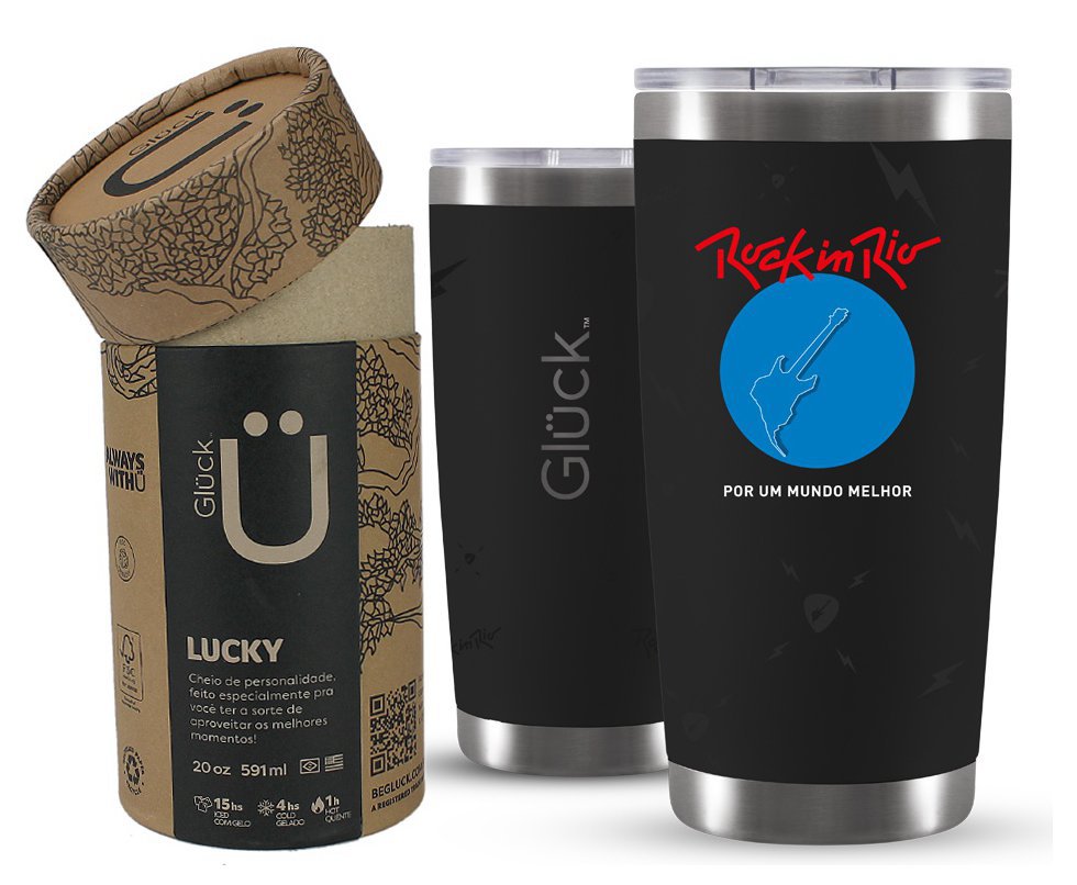Copo Térmico Gluck Para Cerveja Lucky Future Rock In Rio Better 591ml Black