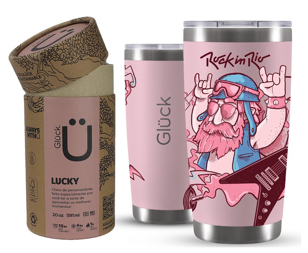 Copo Térmico Gluck Lucky Future Rock In Rio Rock 591ml Salmon
