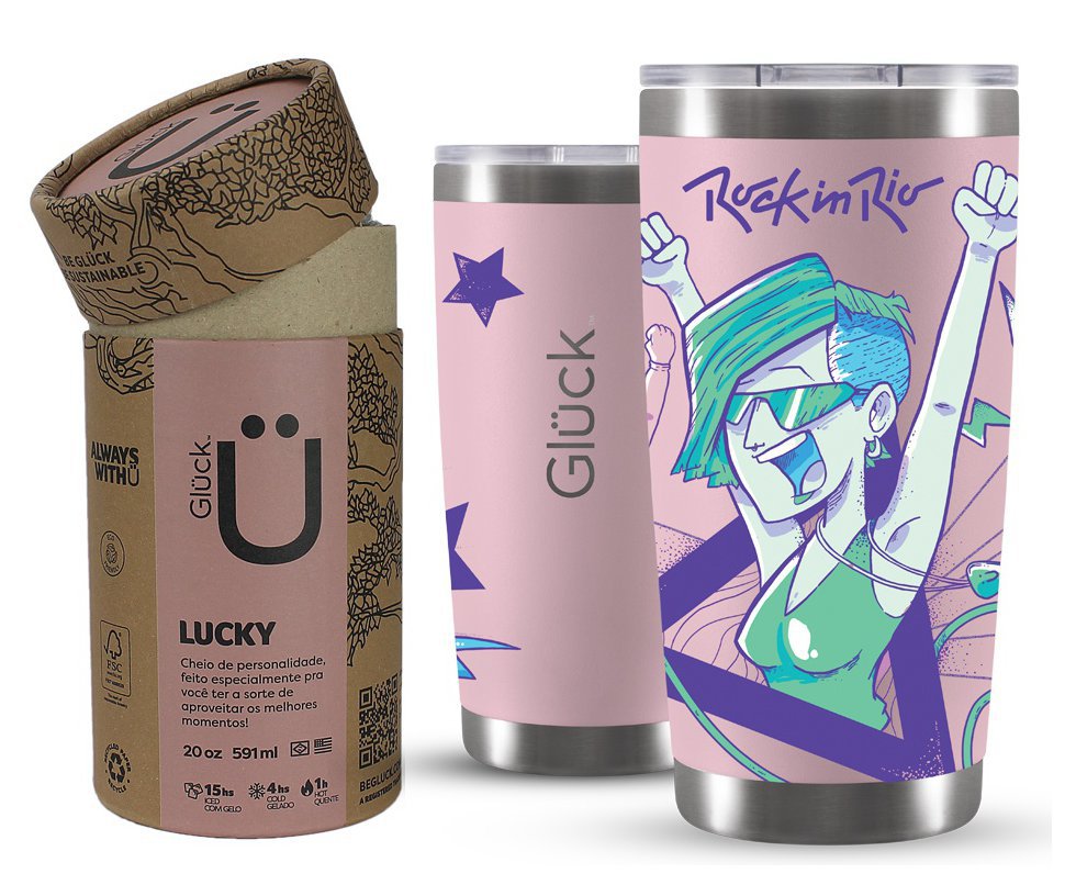 Copo Térmico Gluck Lucky Future Rock In Rio Freedom 591ml Salmon