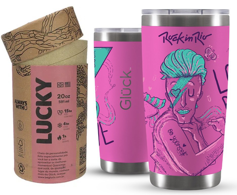 Copo Térmico Gluck Para Cerveja Lucky Future Rock In Rio Be Yourself 591ml Gum Pink