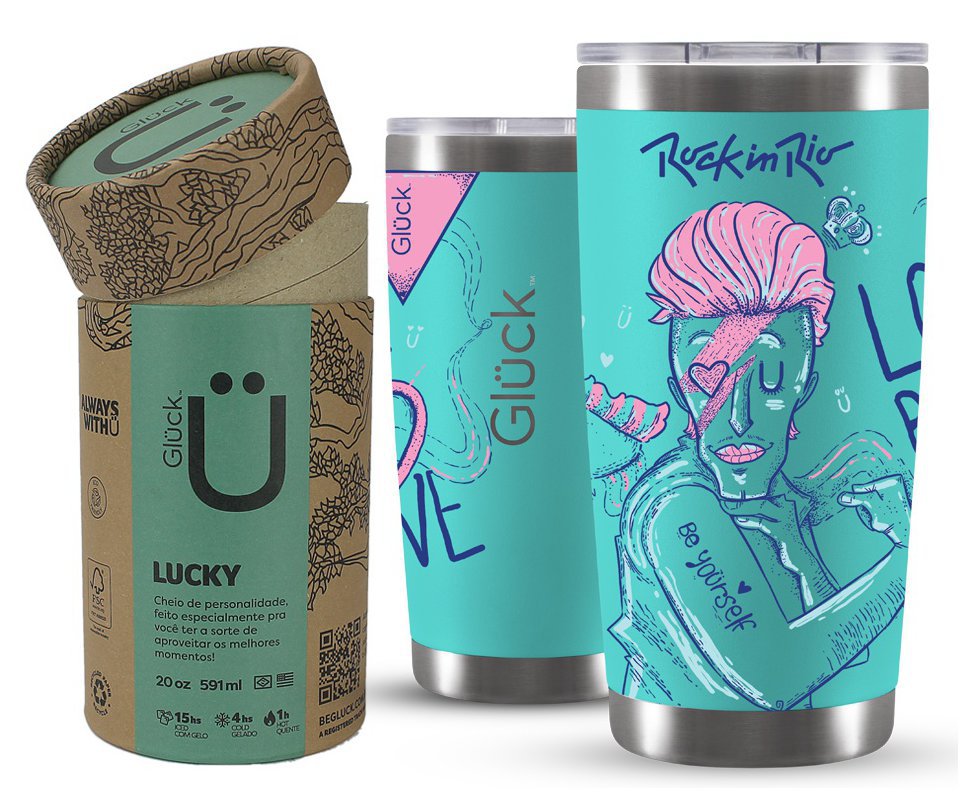 Copo Térmico Gluck Lucky Future Rock In Rio Be Yourself 591ml Mint
