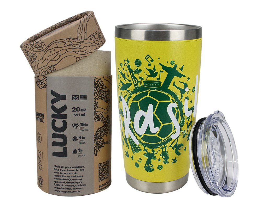 Copo Térmico Para Cerveja Gluck Lucky Future Brasil Brasileiro 591ml Inox bra.01