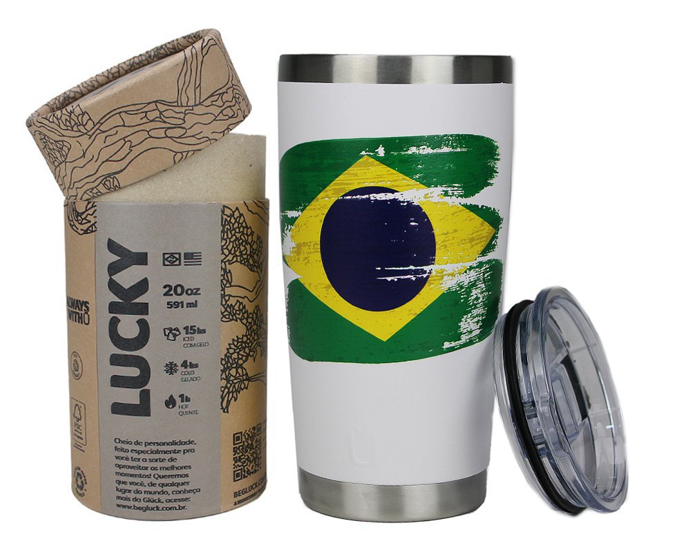 Copo Térmico Para Cerveja Gluck Lucky Future Brasil Bandeira 591ml Inox bra.09