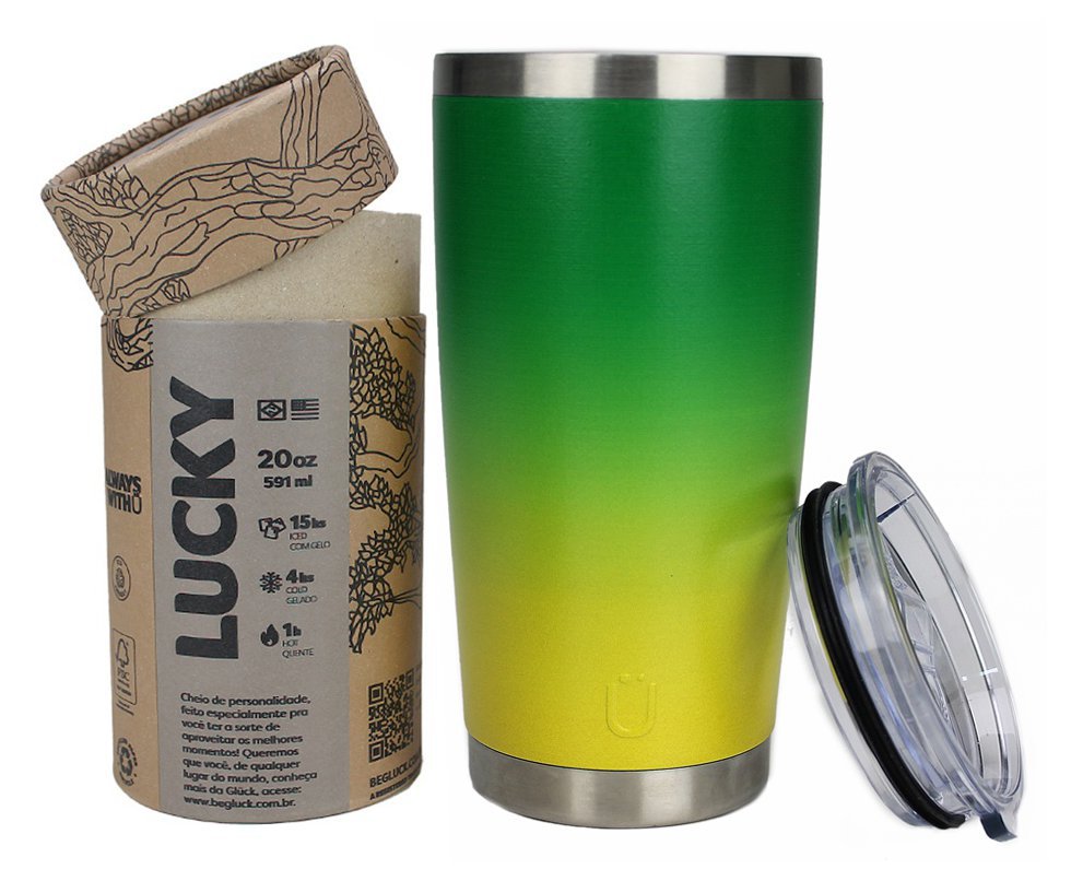 Copo Térmico Para Cerveja Gluck Lucky Future Brasil Degradê 591ml Inox bra.04