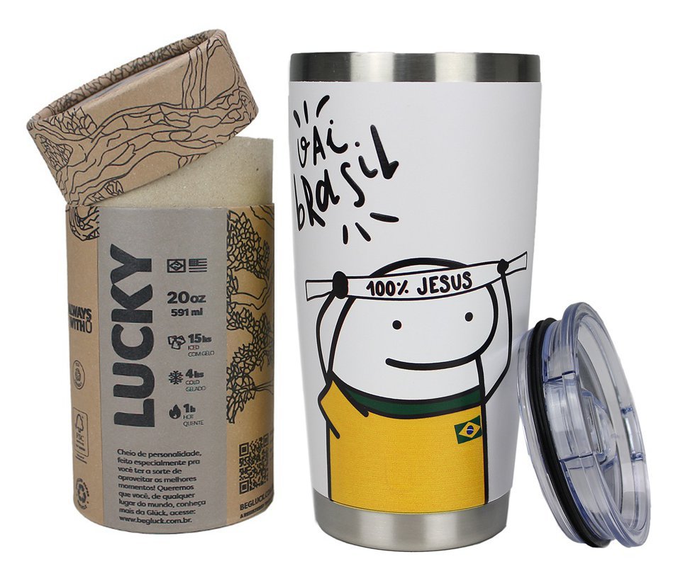 Copo Térmico Para Cerveja Gluck Lucky Future Brasil Florrk Fiel 591ml Inox bra.04