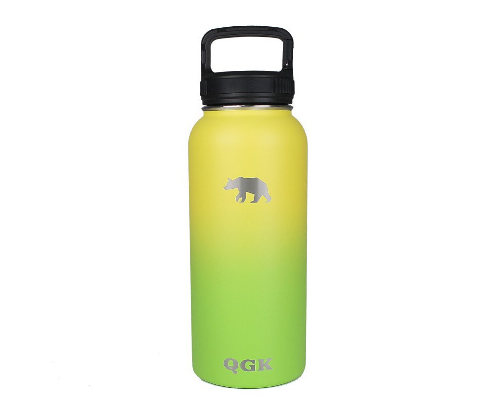Garrafa Térmica Inox 946ml 32oz Com Tampa Verde e Amarelo - QGK