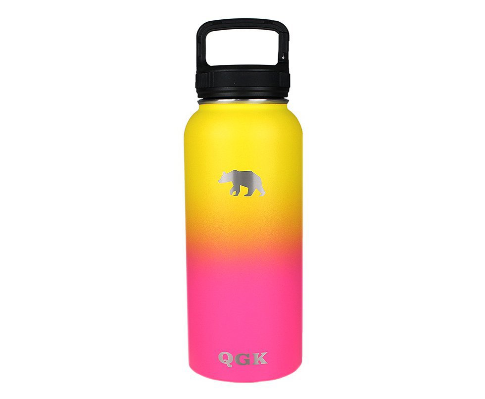 Garrafa Térmica Inox 946ml 32oz Com Tampa Rosa e Amarelo - QGK