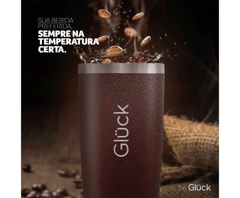 Copo Térmico Gluck Sleek Future Brasil Vai Brasil em Aço Inox 473ml Suporta 4h Gelado