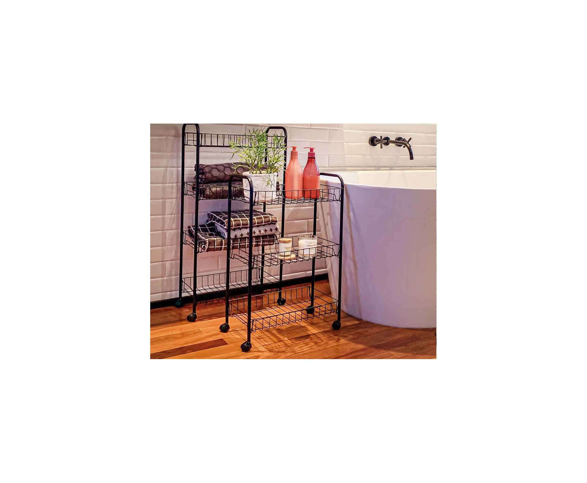 Fruteira Mor 3 Andares Preta c/ Rodas