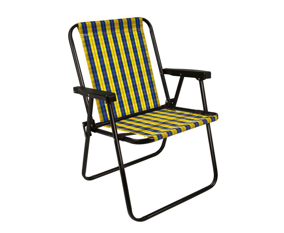 Cadeira Aço Xadrez Retro para jardim, camping, casa, praia mel / preto - MOR