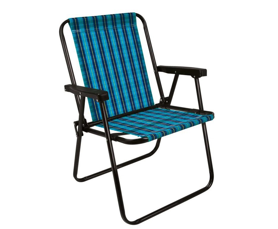 Cadeira Aço Xadrez Retro para jardim, camping, casa, praia Azul / preto - MOR