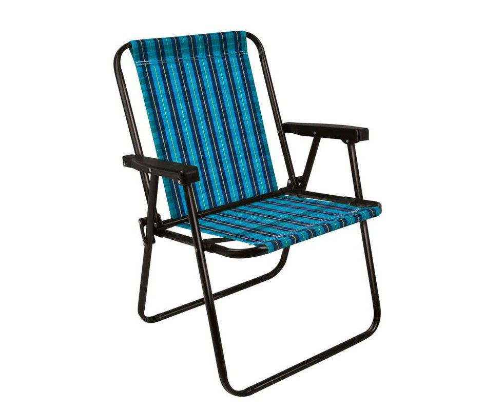 Cadeira Aço Xadrez Retro para jardim, camping, casa, praia Azul / preto - MOR