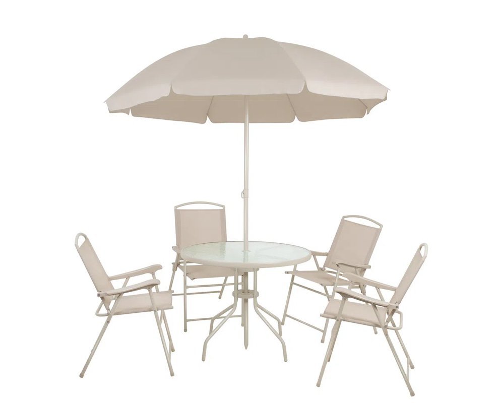 Conjunto Jardim Malibu Bege Com 1 Mesa 4 Cadeiras 1 Guarda-Sol Articulável Ref: 009008 - Mor