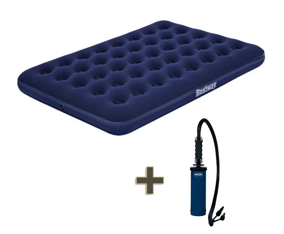 Colchão Inflável Casal Multiuso Azul camping e casa - Bestway + Inflador Manual Dupla Ação para inflaveis - Mor