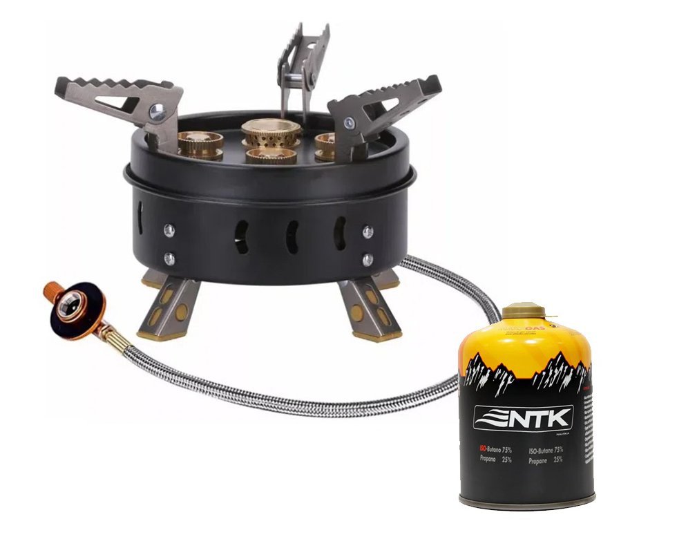Fogareiro Super Chama para camping, pesca, montanha, casa - NTK + Cartucho De Gas Maxx Gas 450g