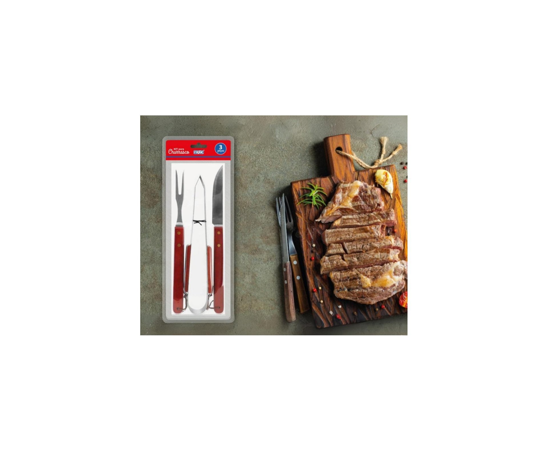 Kit Churrasco Essencial Inox 3 Pcs Fix UD 3701 - Fixxar