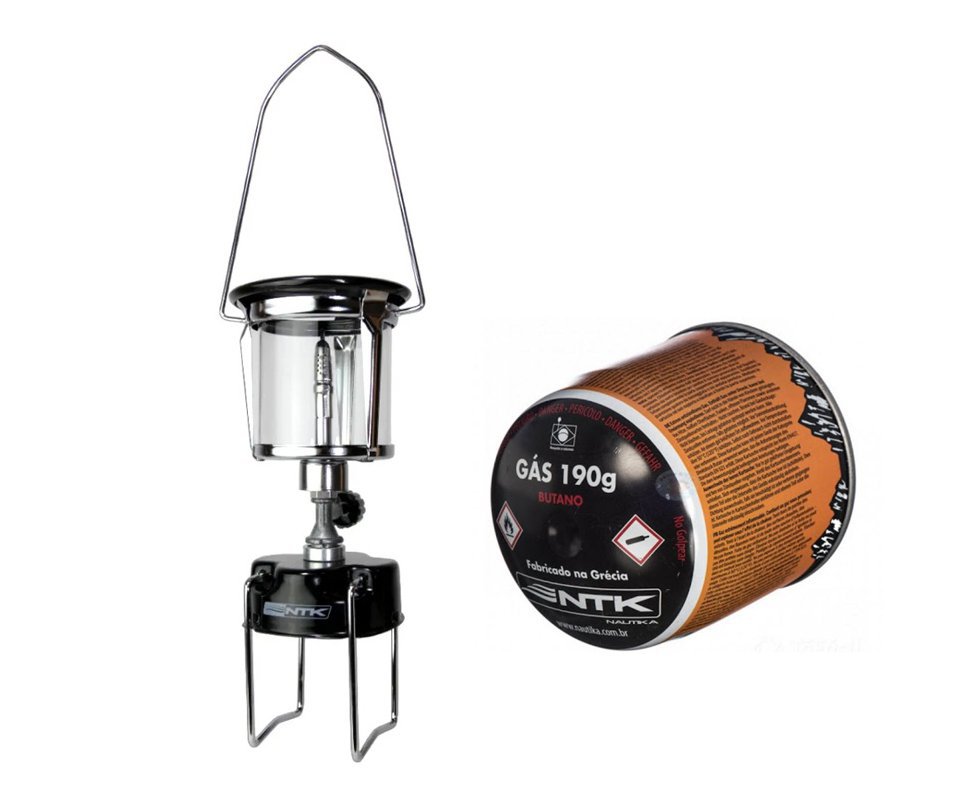Lampião A Gás Strike 100w- Nautika + Cartucho de Gás Para Fogareio Nautika 190g
