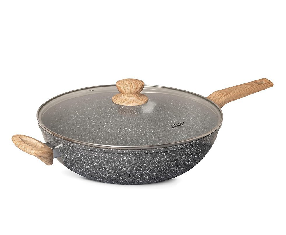 Panela Wok com Tampa 5,5L Cerâmica Marble Edition Dark Grey Oster